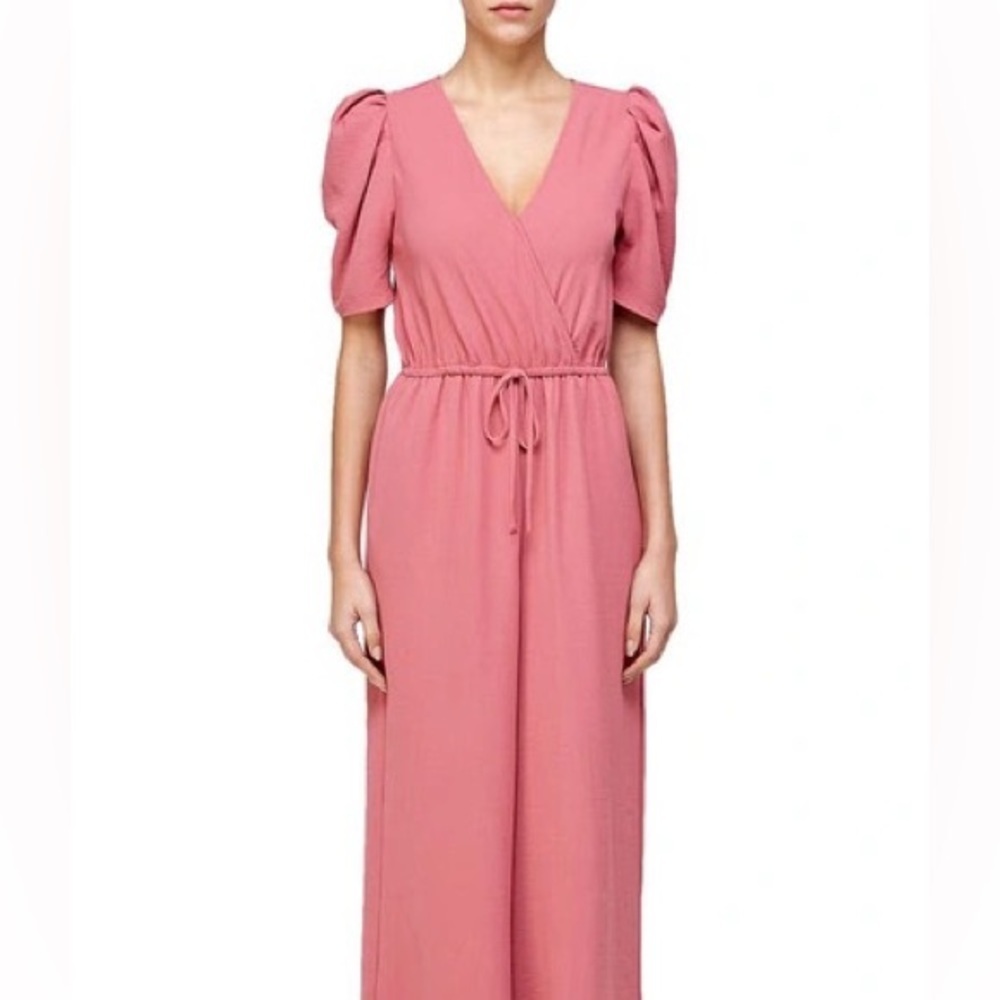 (A5) Dual Nature crinkle puff sleeve jumpsuit, Dust Rose, Size Large, NWT
